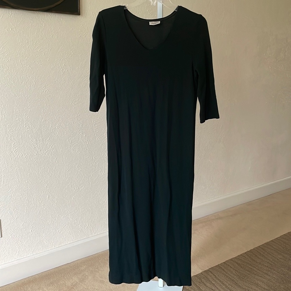 Eileen Fisher beautiful dark hunter green midi jersey dress